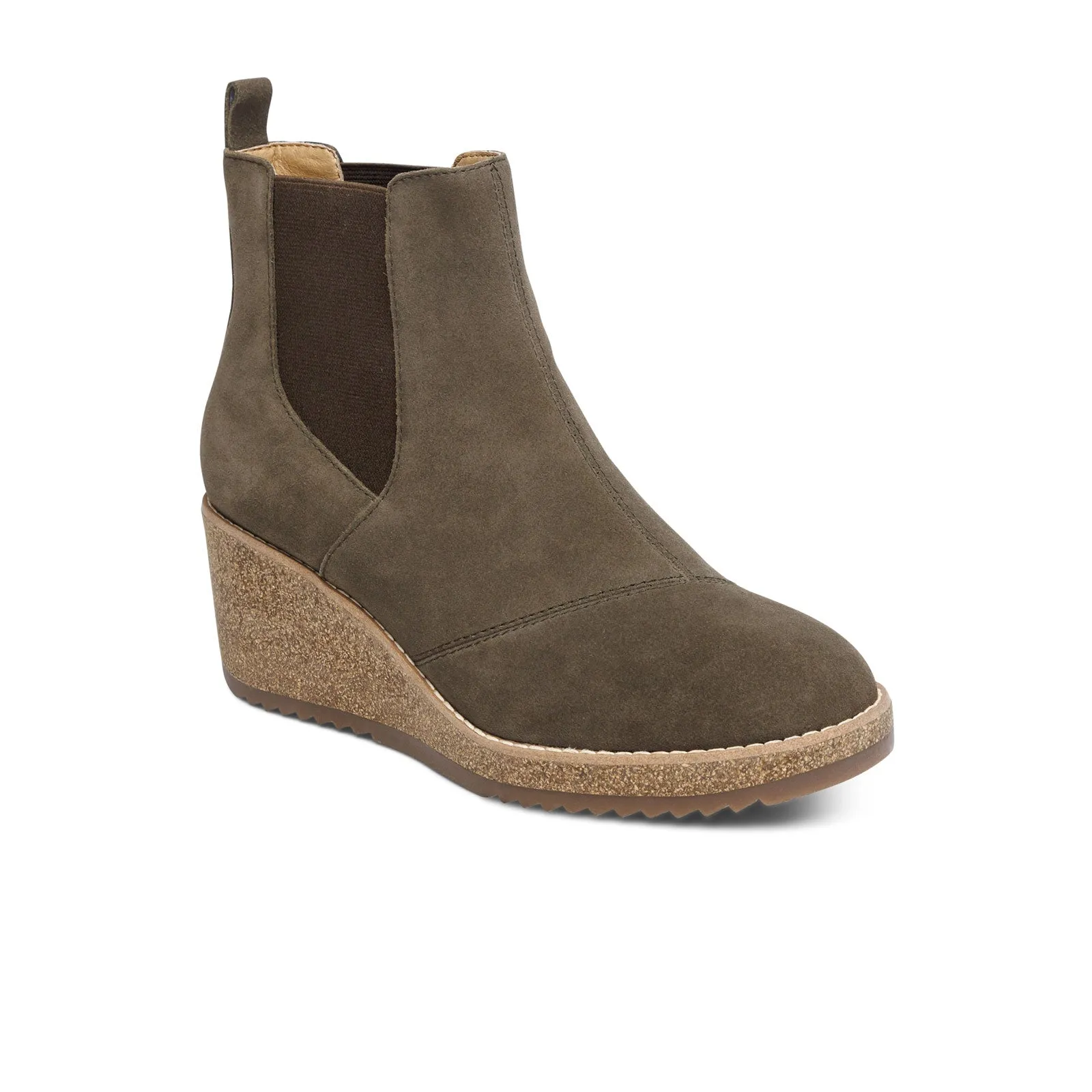 Aetrex Dawn Wedge Boot (Women) - Olive Leather