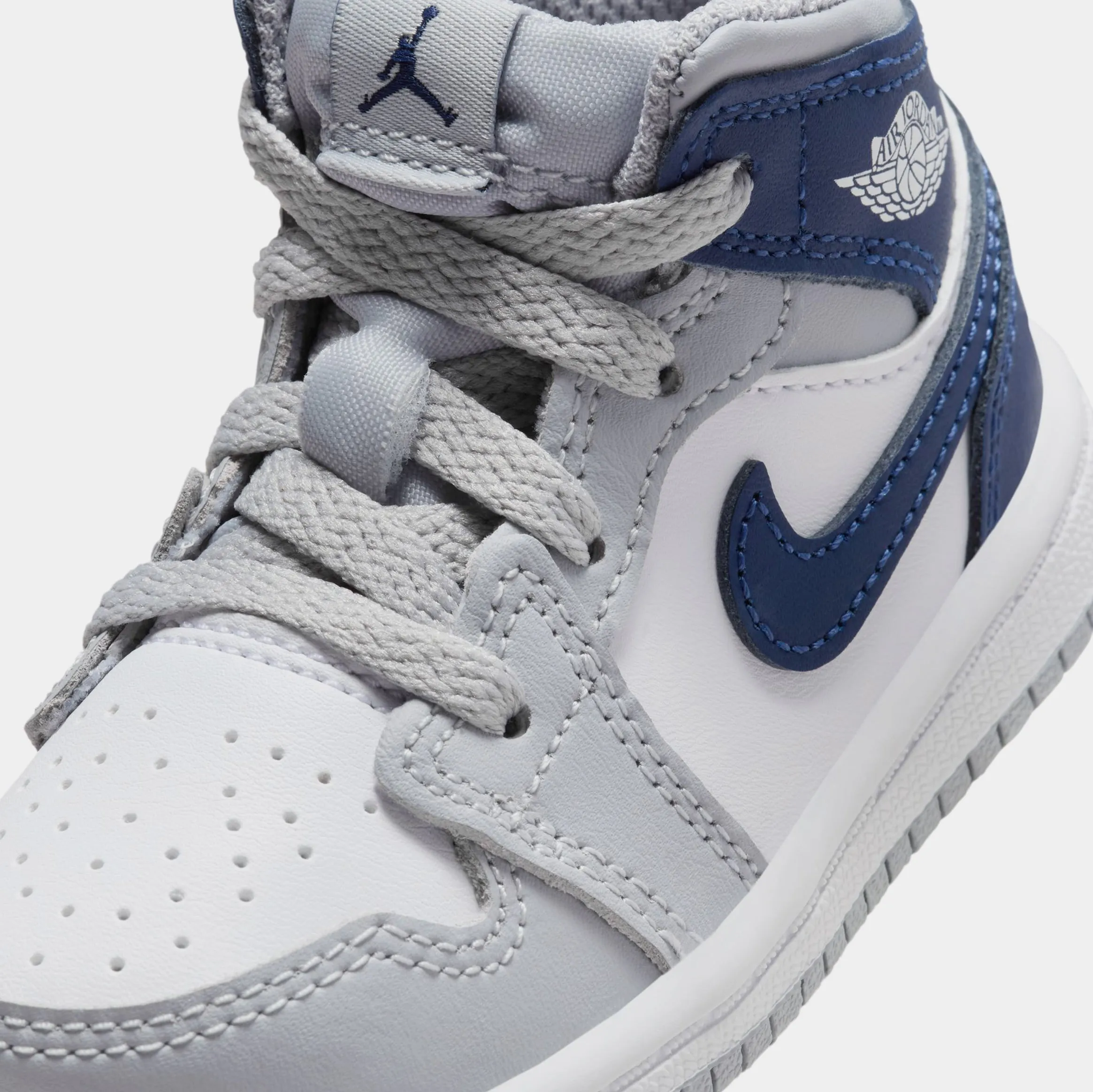 Air Jordan 1 Retro Mid Wolf Grey Midnight Navy Infant Toddler Lifestyle Shoes (White/Wolf Grey/Midnight Navy)