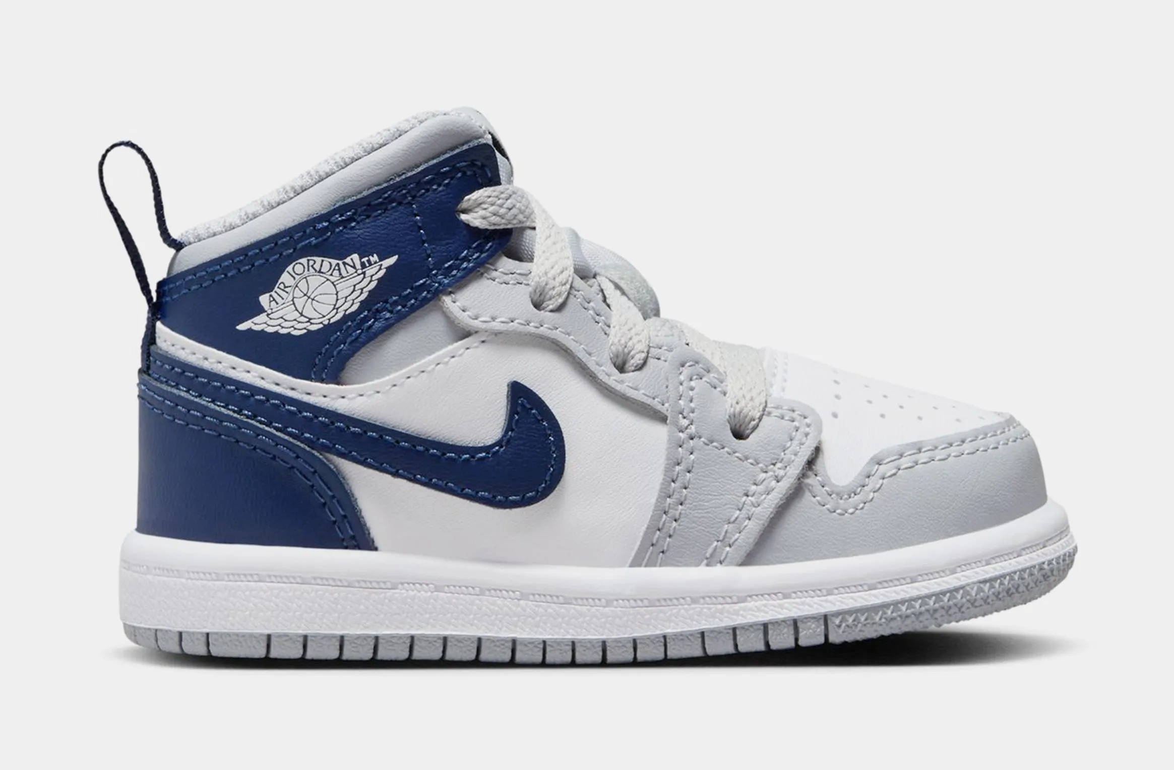 Air Jordan 1 Retro Mid Wolf Grey Midnight Navy Infant Toddler Lifestyle Shoes (White/Wolf Grey/Midnight Navy)