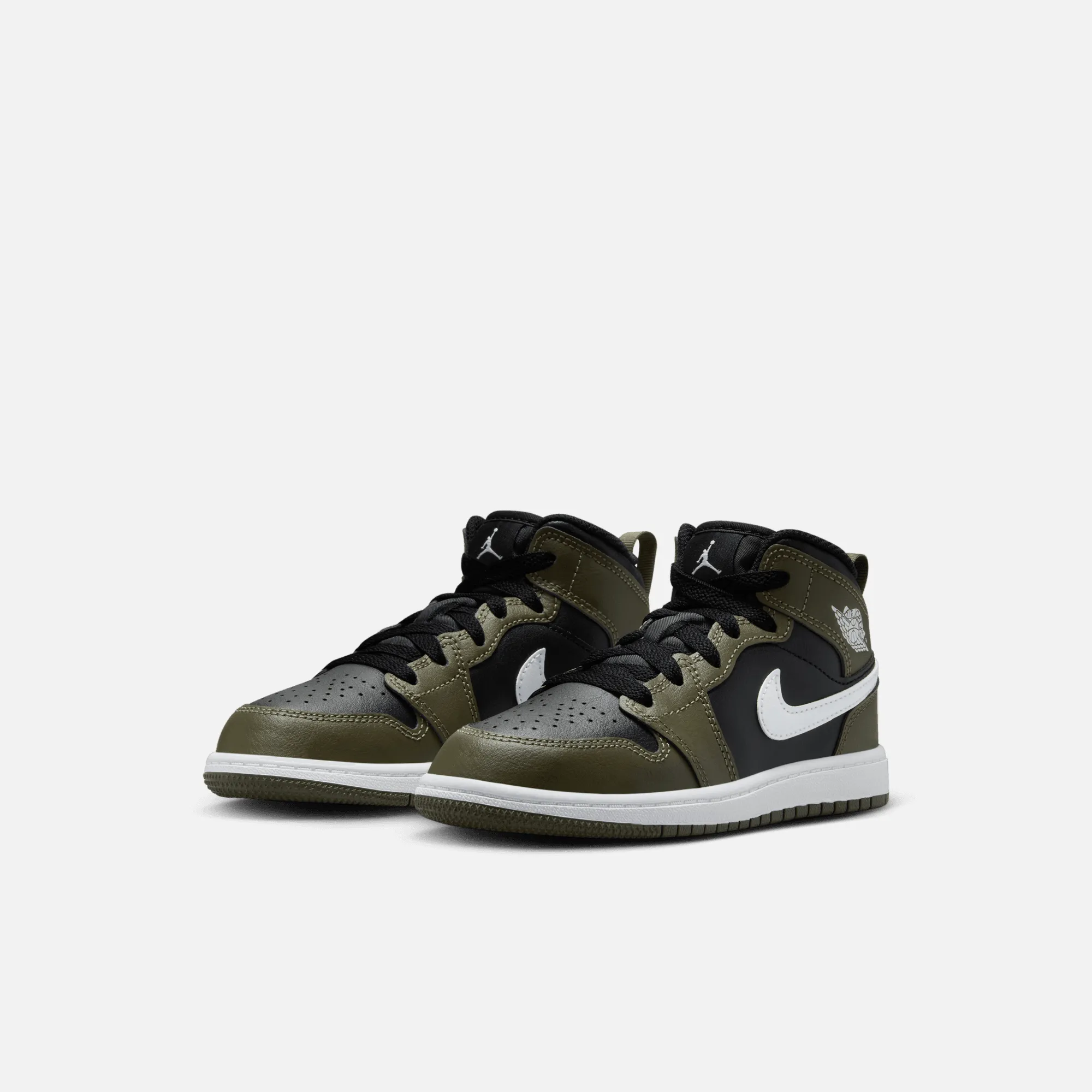 Air Jordan Kids' 1 Mid Black Medium Olive (PS)