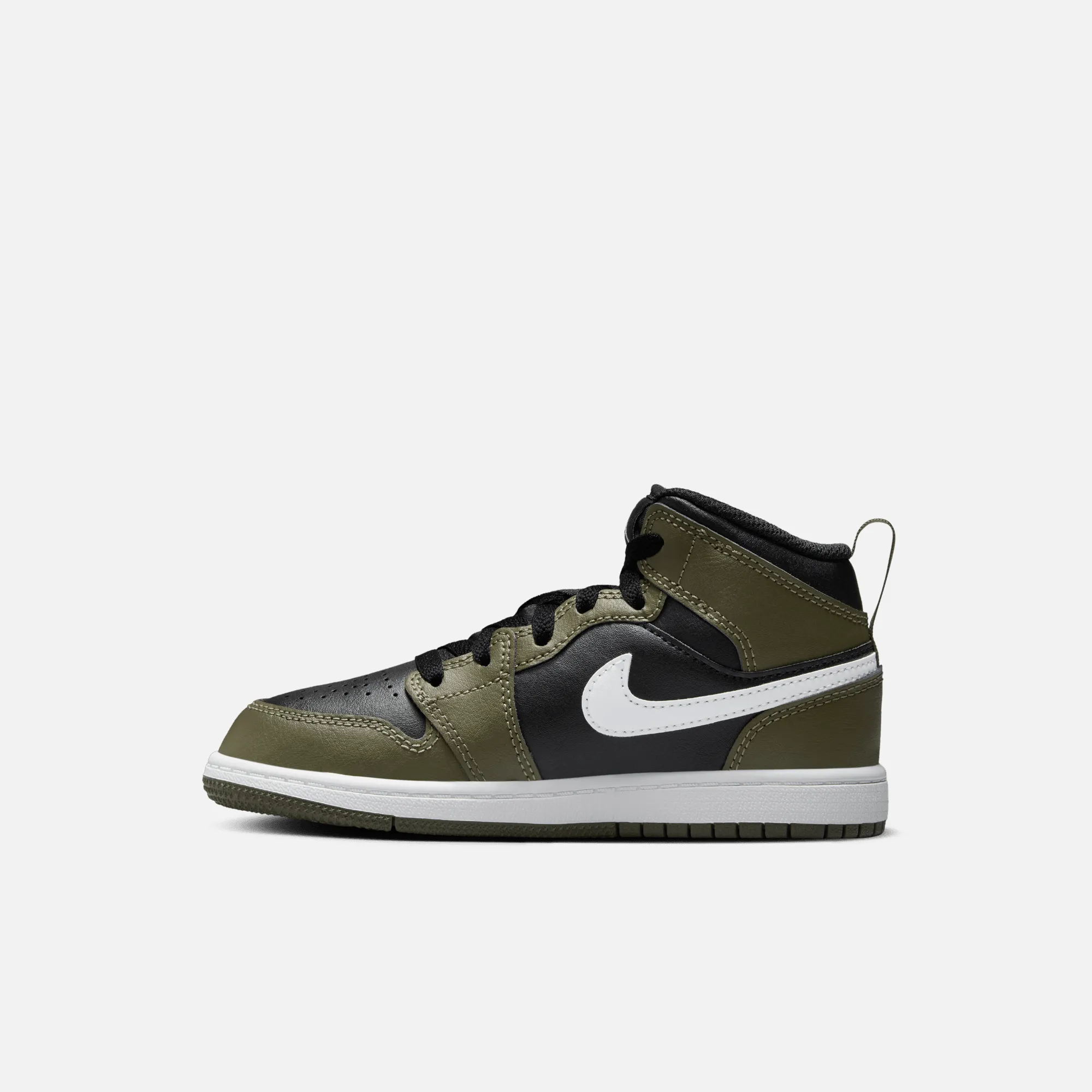 Air Jordan Kids' 1 Mid Black Medium Olive (PS)