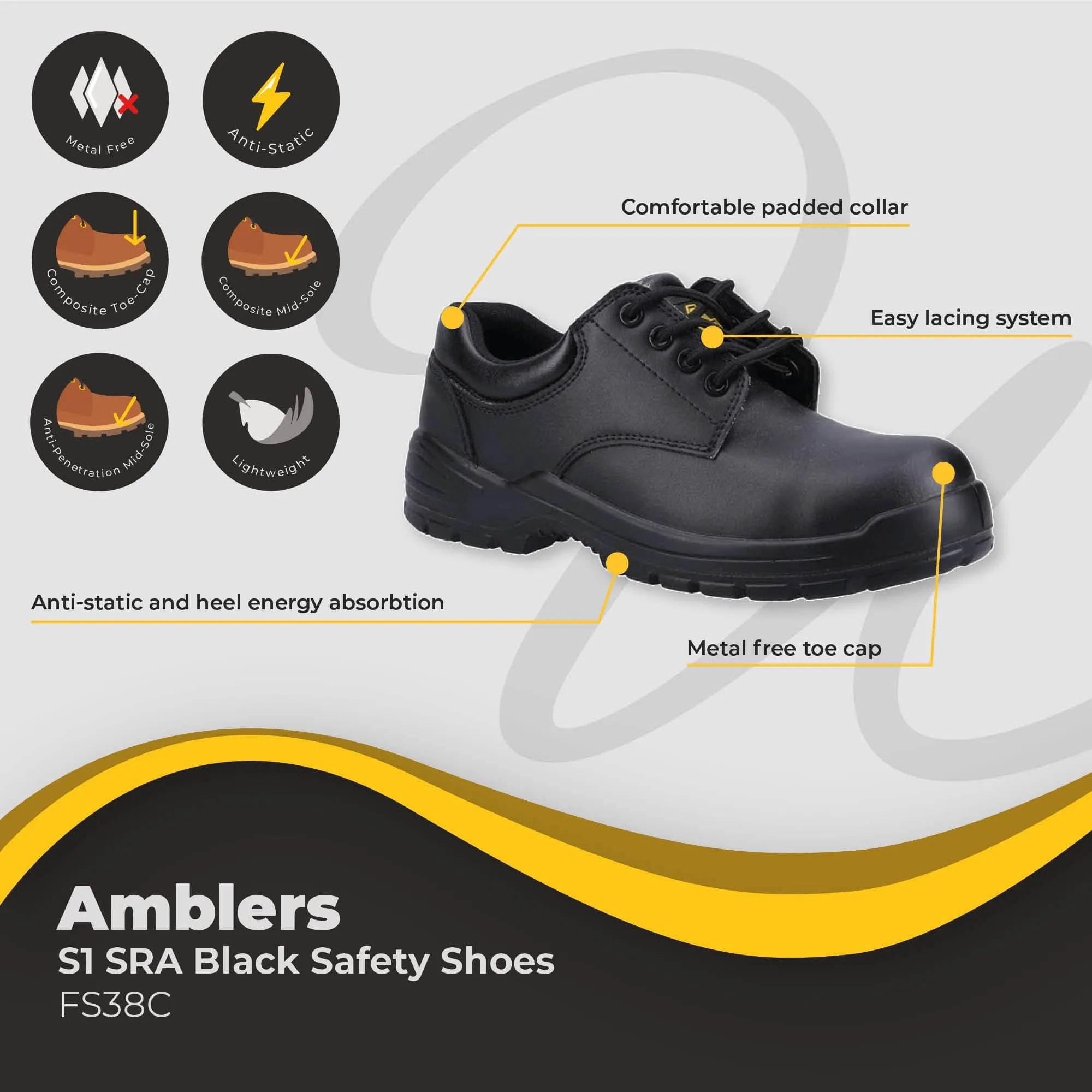 Amblers Black Safety Shoe S1 SRA FS38C