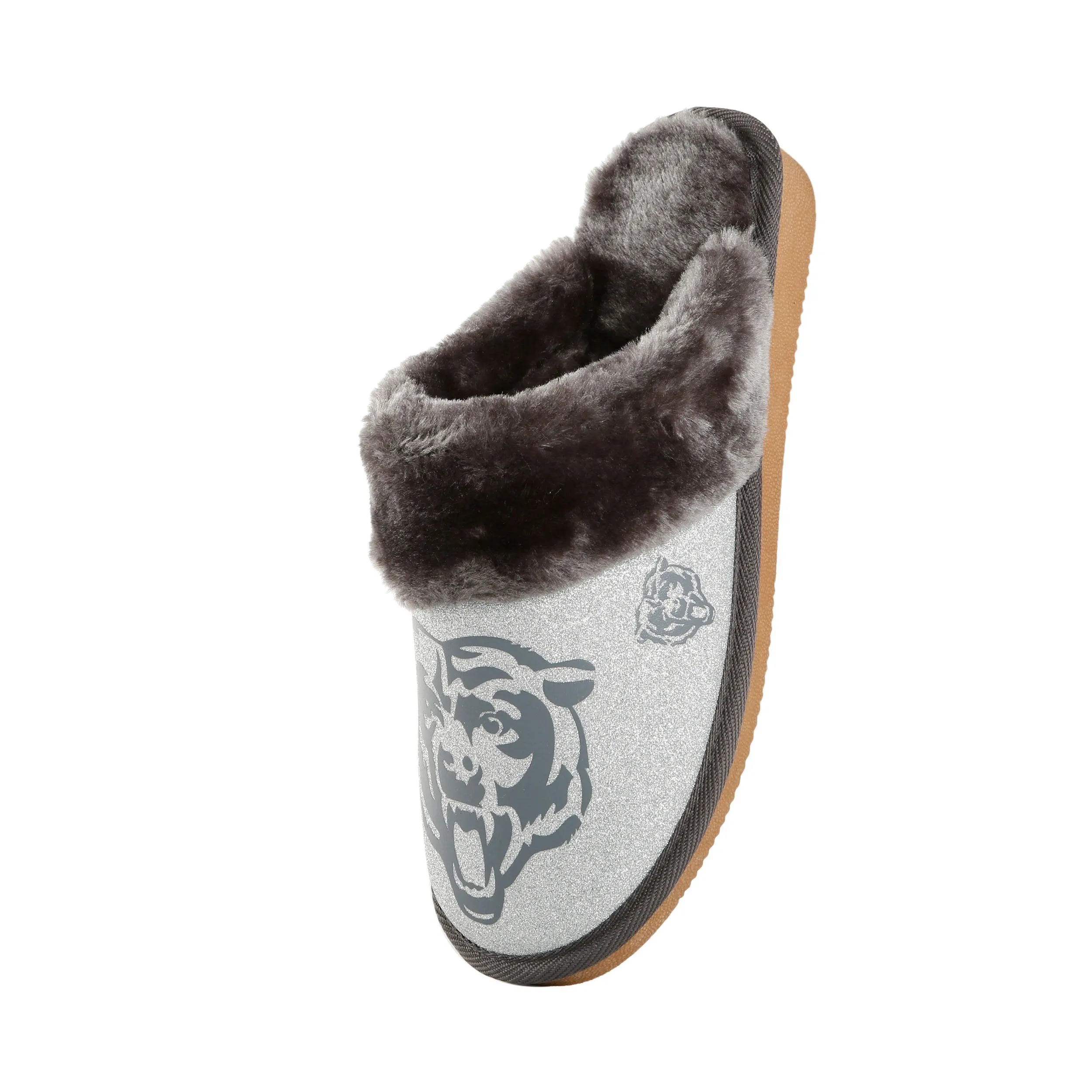 Chicago Bears NFL Womens Glitter Open Back Fur Moccasin Slippers