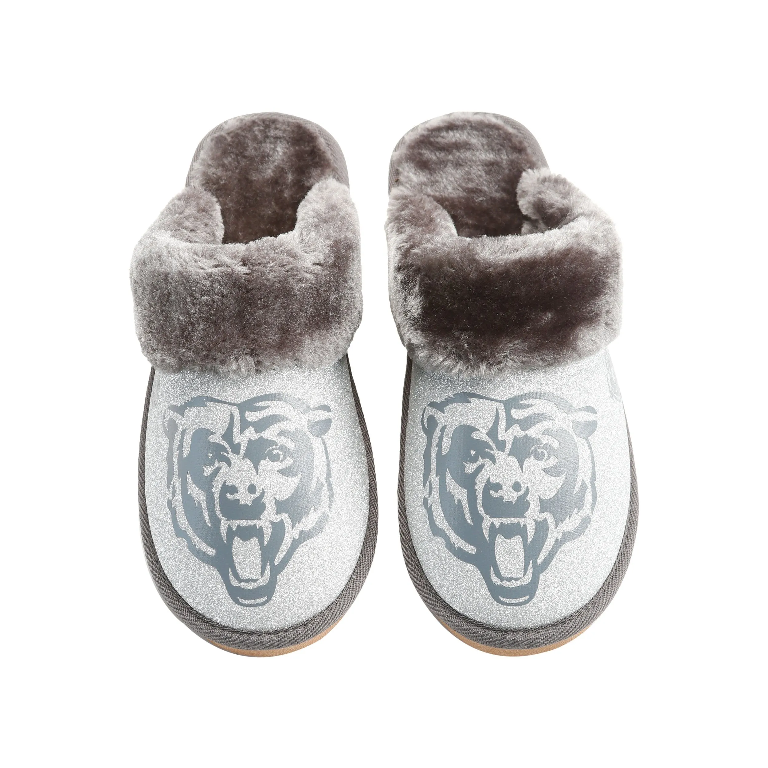 Chicago Bears NFL Womens Glitter Open Back Fur Moccasin Slippers