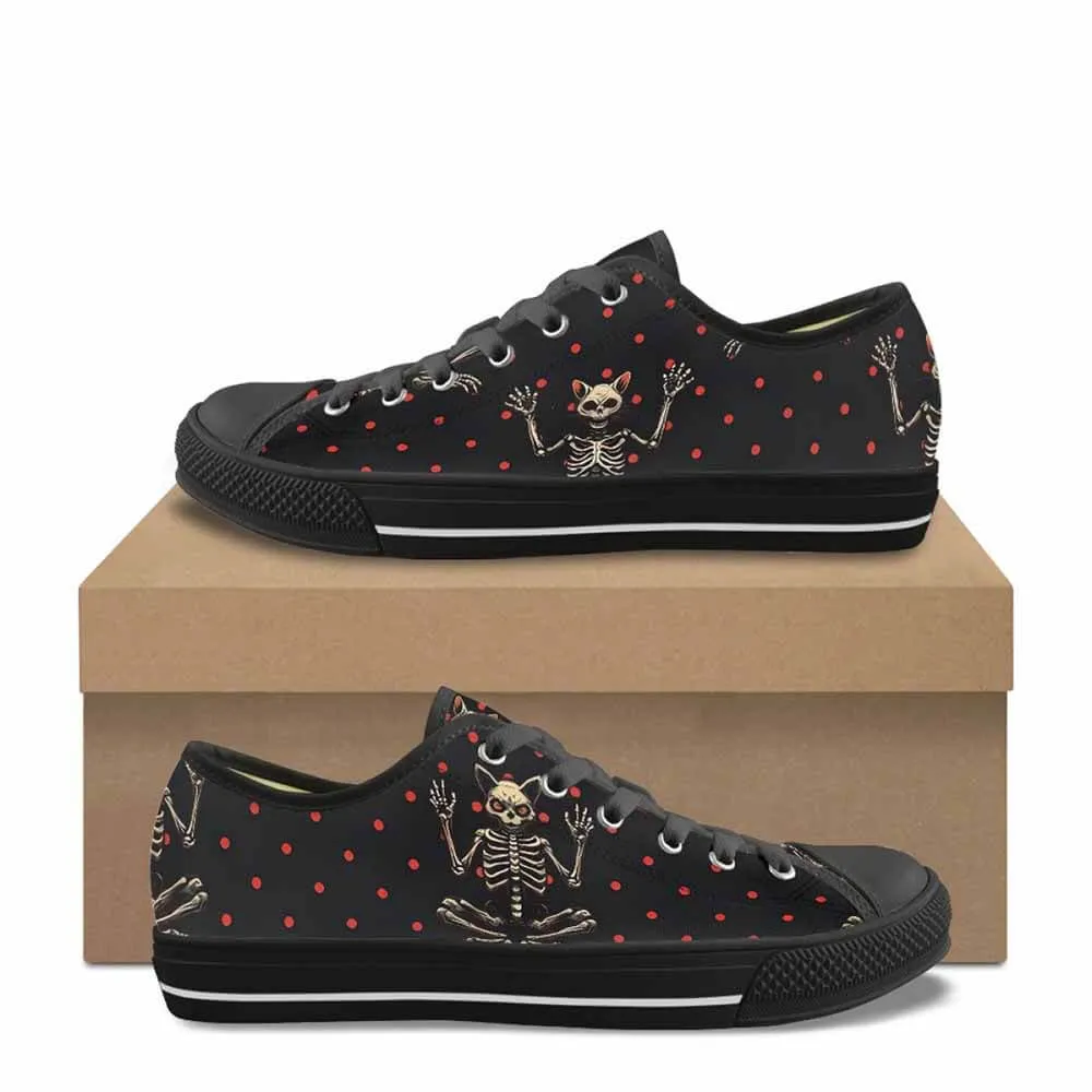 Devil Skeleton Cat Polka Dot Canvas Shoes