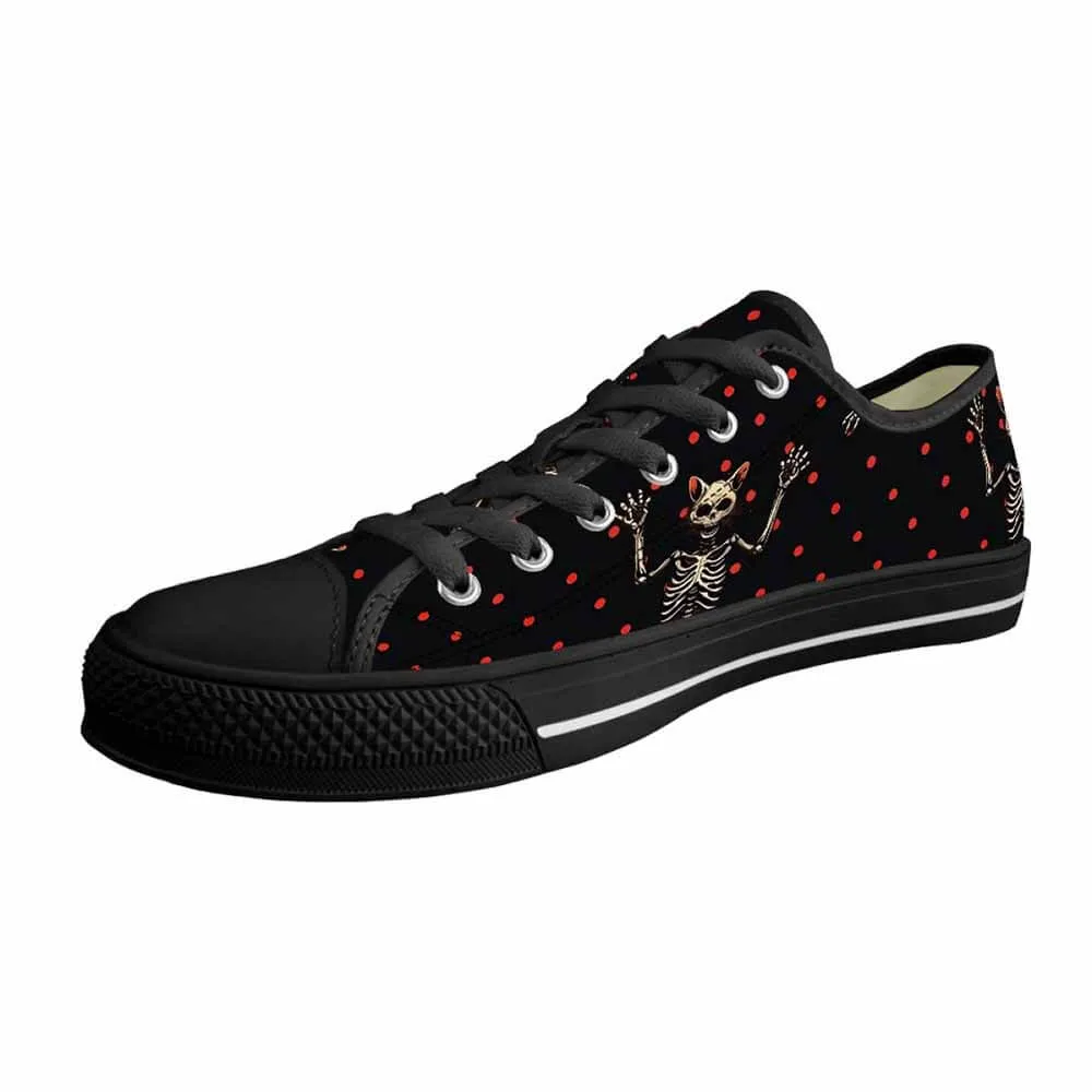 Devil Skeleton Cat Polka Dot Canvas Shoes