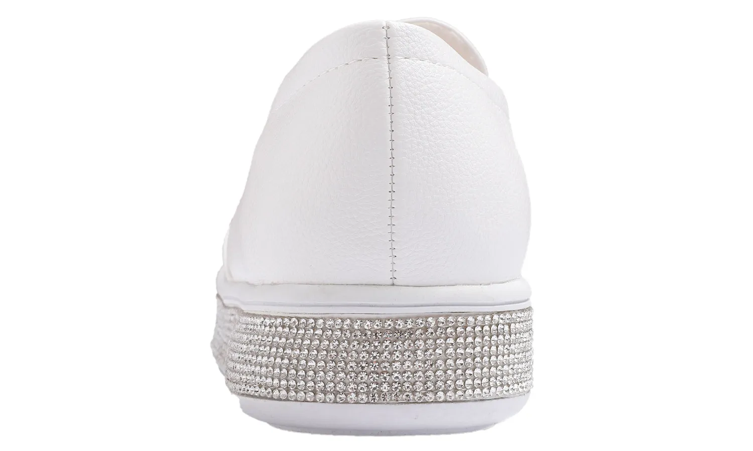 Feversole Women's Fashion Slip-On Sneaker Casual Platform Loafers White Silver Rhinestone Shoes