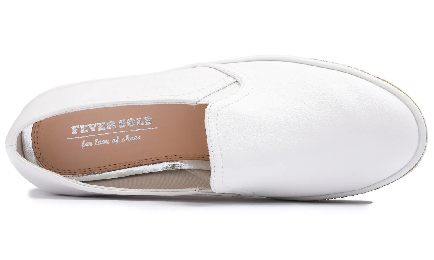 Feversole Women's Fashion Slip-On Sneaker Casual Platform Loafers White Silver Rhinestone Shoes