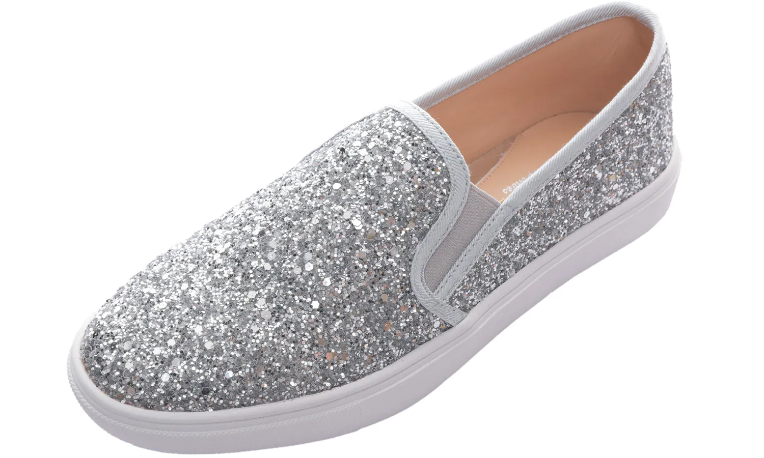 Feversole Women's Glitter Silver Slip On Sneaker Casual Flat Loafers