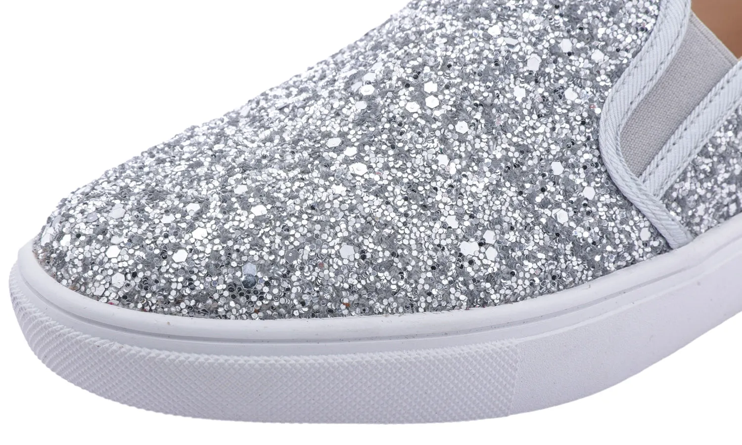 Feversole Women's Glitter Silver Slip On Sneaker Casual Flat Loafers