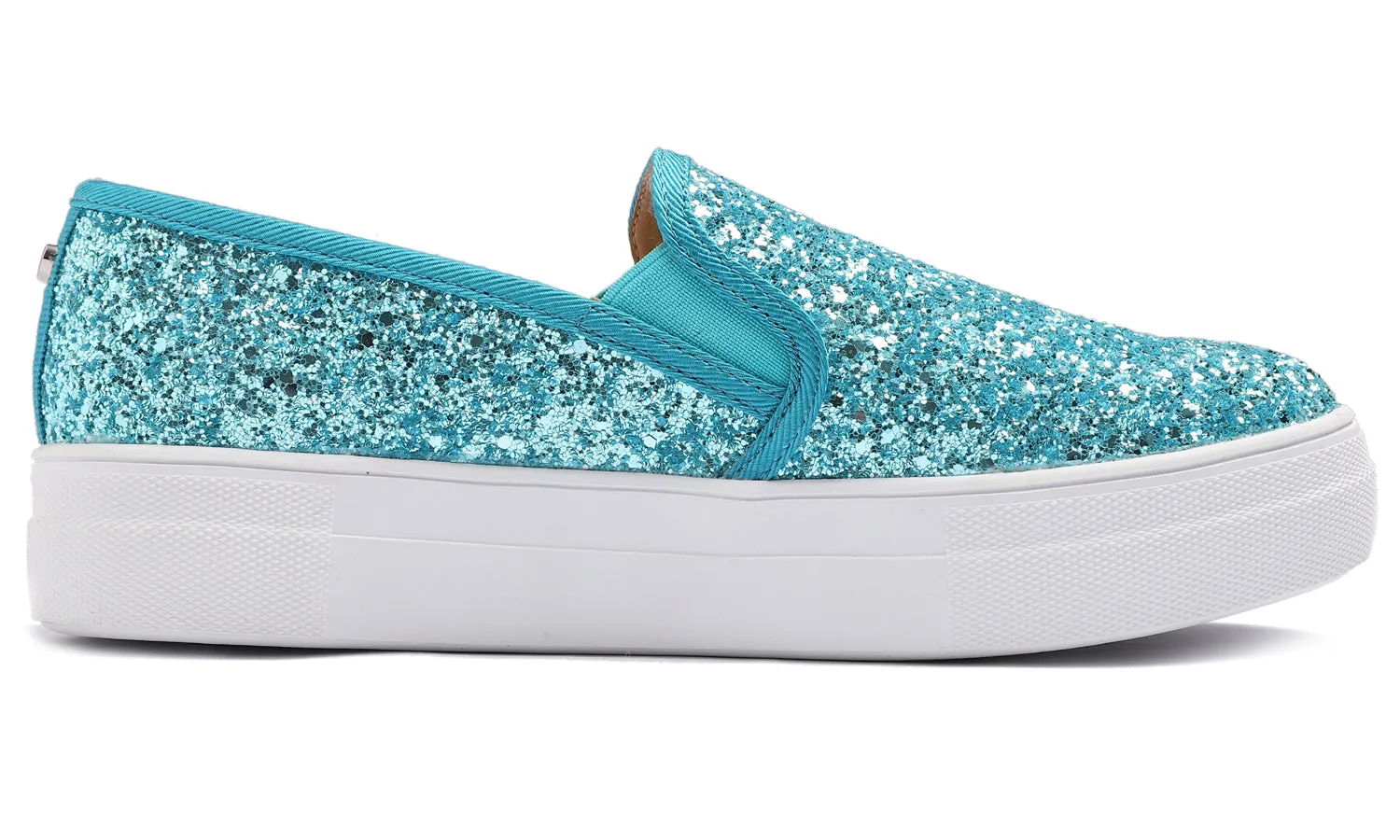 Feversole Women's Glitter Turquoise Platform Slip On Sneaker Casual Flat Loafers