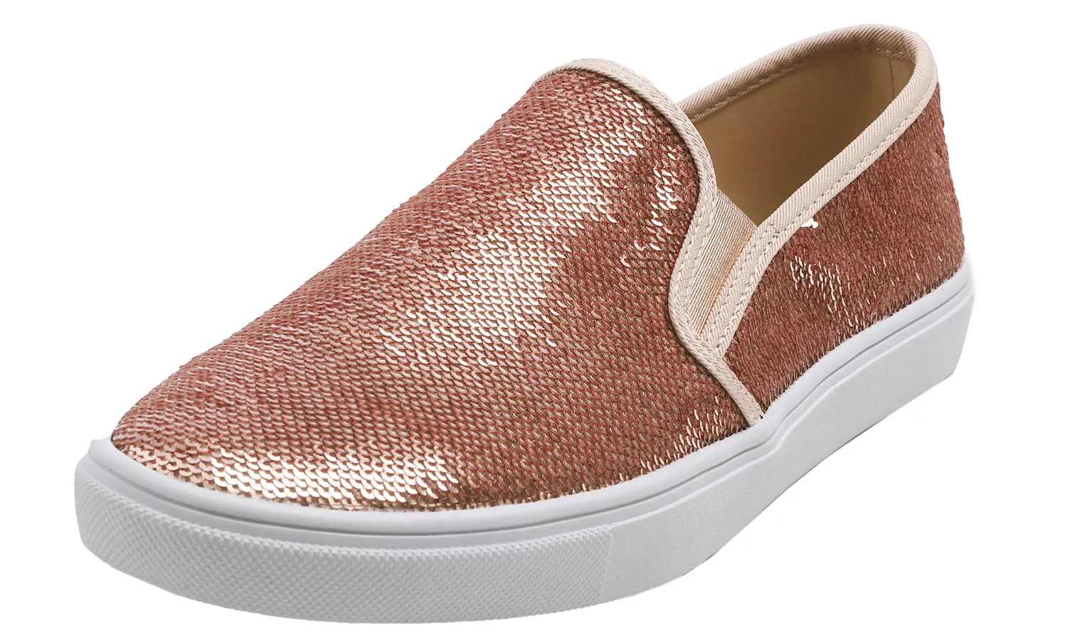 Feversole Women's Rose Gold Sequin Slip On Sneaker Casual Flat Loafers