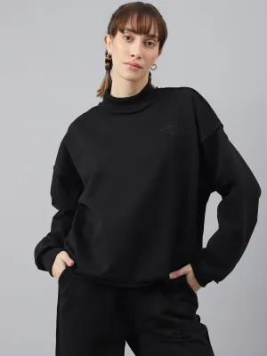 Fitkin Women Black Crew Neck Oversized Designer Sweatshirt