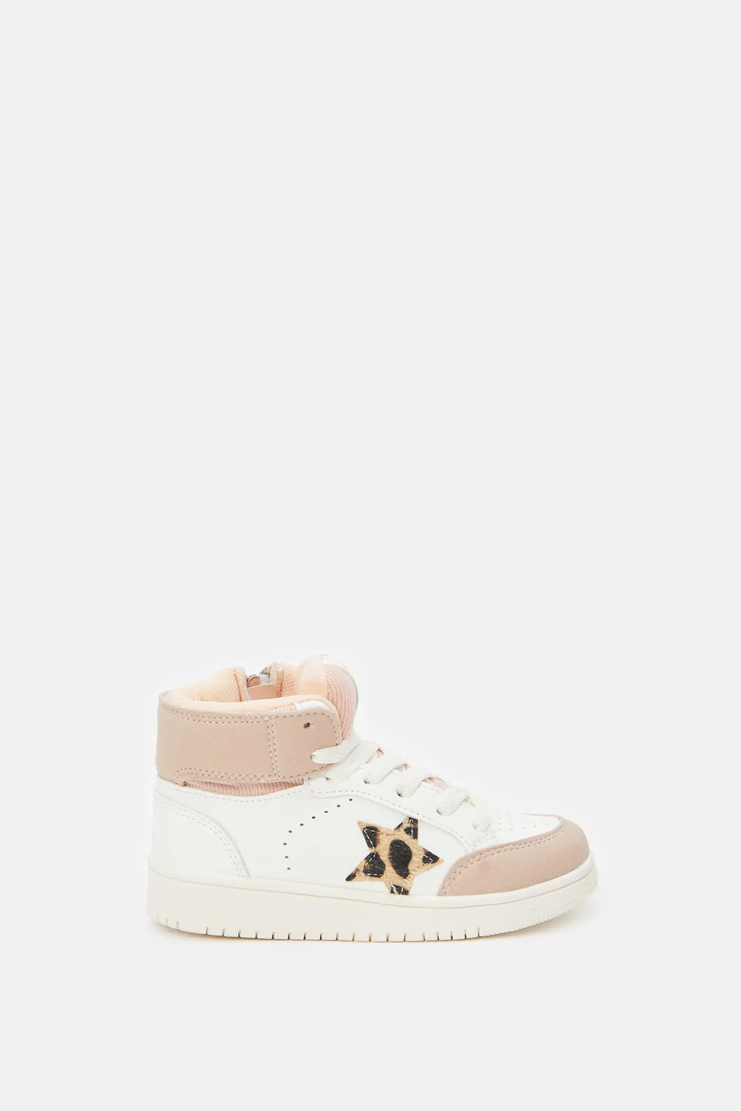 Girls White Star Patch High-Top Sneakers