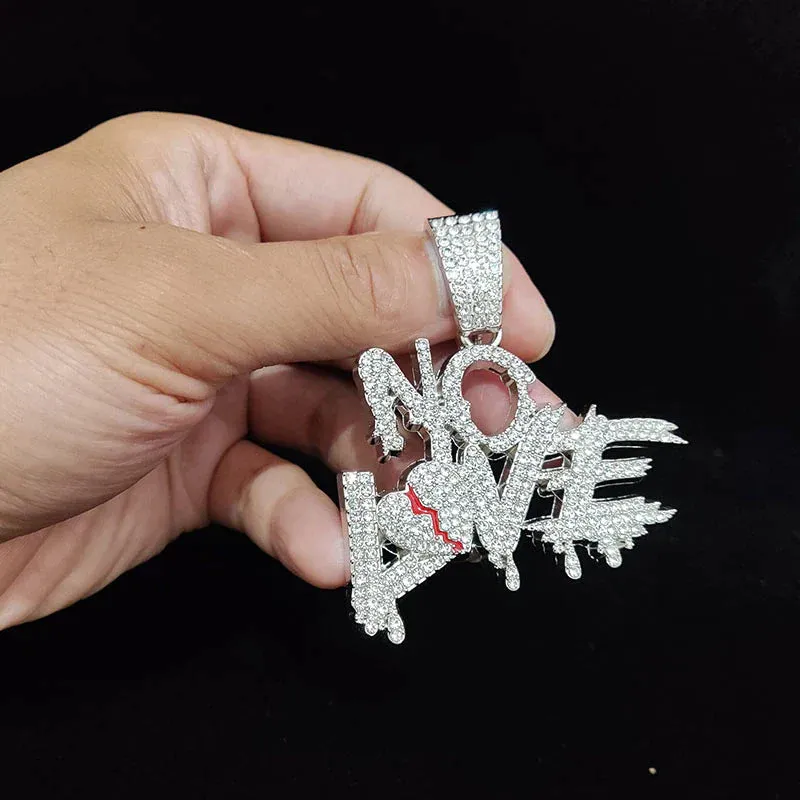 Iced Out Bling with a Twist: Hip Hop Cuban Chains 'NO LOVE' Necklace Pendants | Heart-Broke Statement Jewelry for Stylish Men and Women | Unleash Your Unique Style!