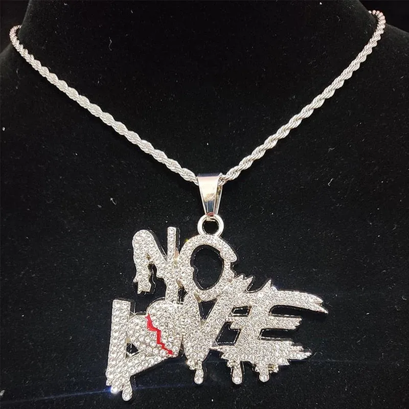 Iced Out Bling with a Twist: Hip Hop Cuban Chains 'NO LOVE' Necklace Pendants | Heart-Broke Statement Jewelry for Stylish Men and Women | Unleash Your Unique Style!