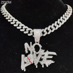 Iced Out Bling with a Twist: Hip Hop Cuban Chains 'NO LOVE' Necklace Pendants | Heart-Broke Statement Jewelry for Stylish Men and Women | Unleash Your Unique Style!