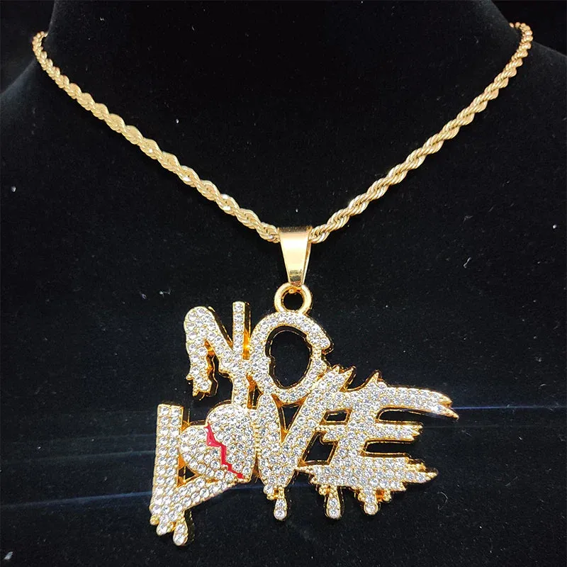 Iced Out Bling with a Twist: Hip Hop Cuban Chains 'NO LOVE' Necklace Pendants | Heart-Broke Statement Jewelry for Stylish Men and Women | Unleash Your Unique Style!