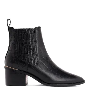 Ilaria Black Croco Print Leather Ankle Boots