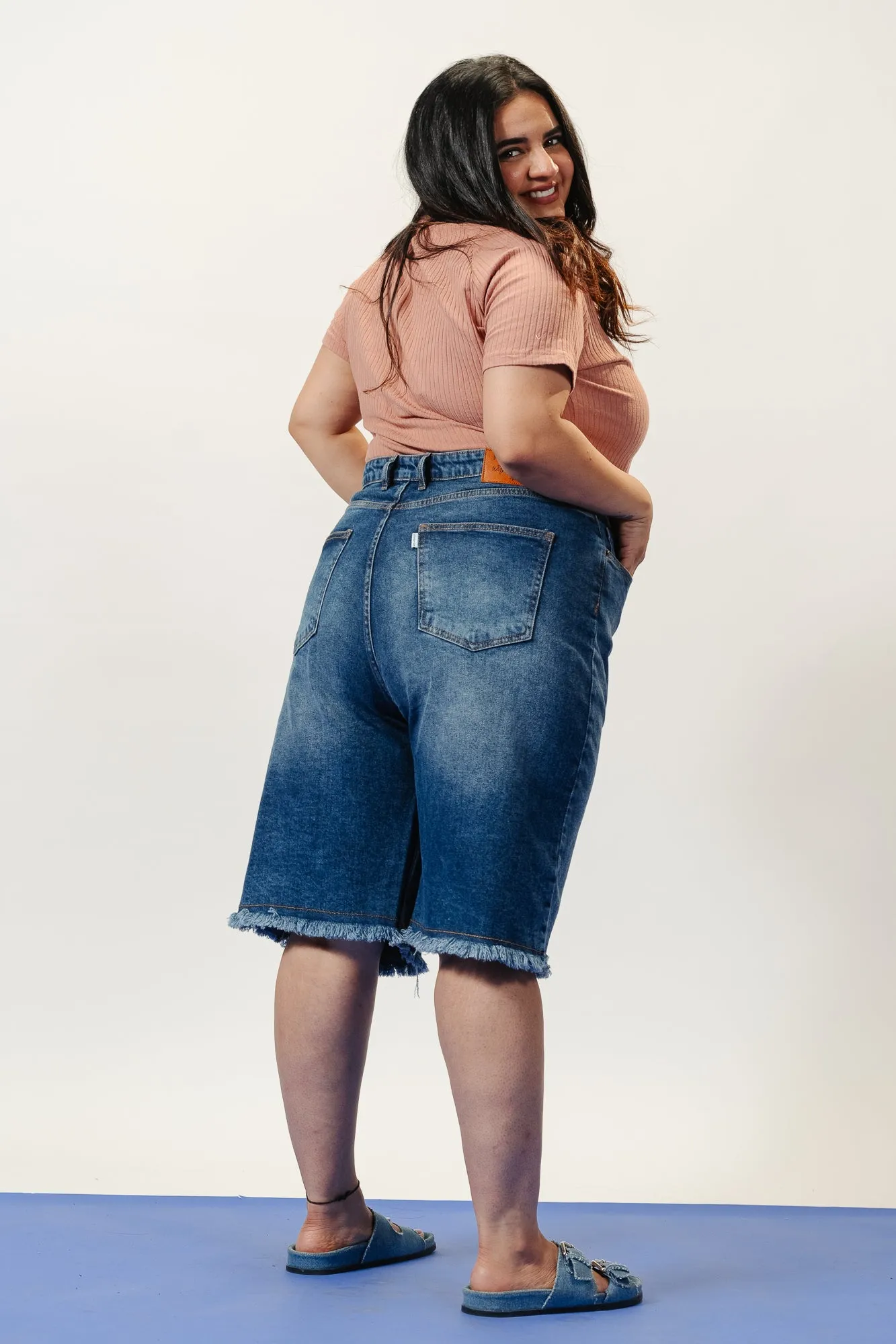 Indigo Denim Stretch Bermuda Curve Shorts