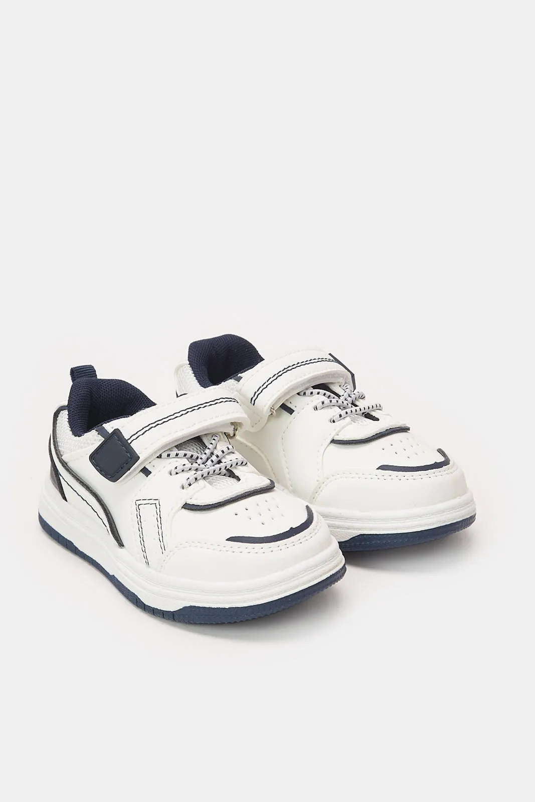 Infant Boys White And Navy Velcro Sneaker