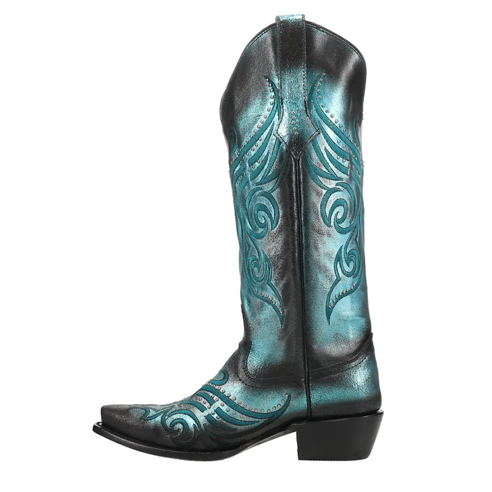 Masquerade Embroidered Gradient Metallic Studded Snip Toe Cowboy Boots