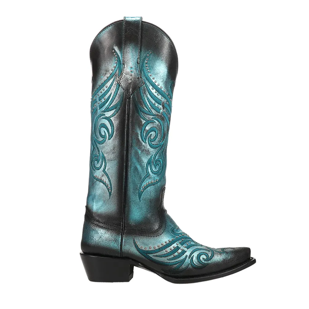 Masquerade Embroidered Gradient Metallic Studded Snip Toe Cowboy Boots