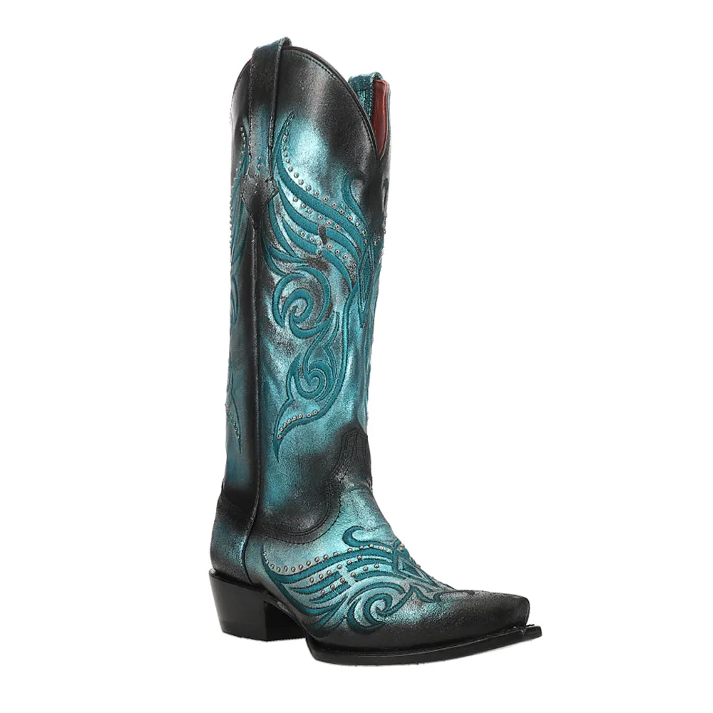 Masquerade Embroidered Gradient Metallic Studded Snip Toe Cowboy Boots