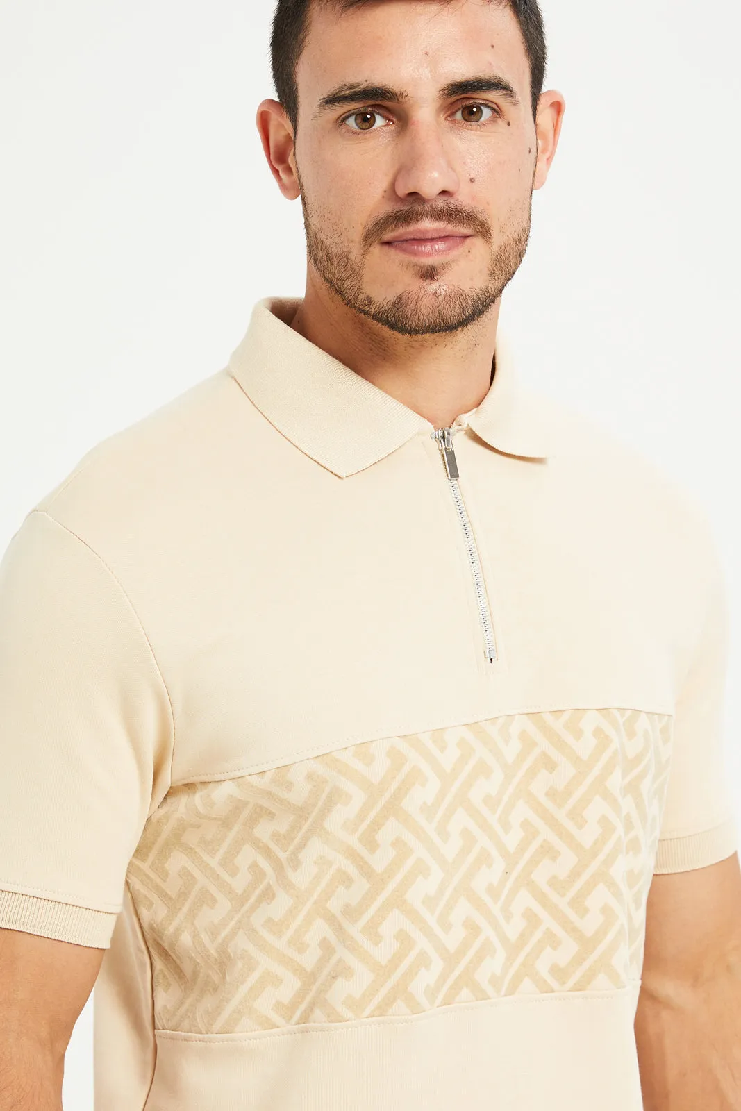 Men Beige Casual Polo Shirt