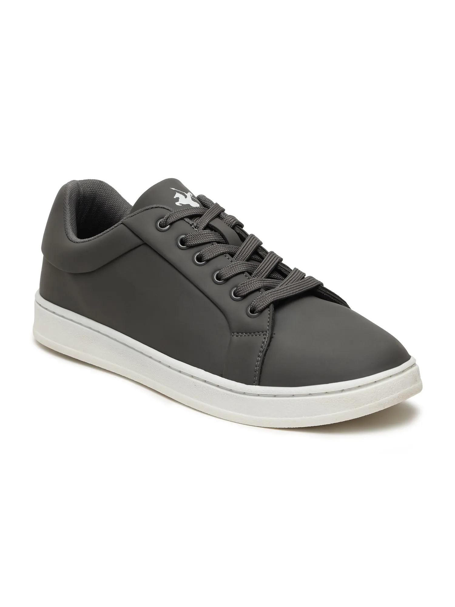 Men's Grey Solid Lace-Up Casual Sneakers