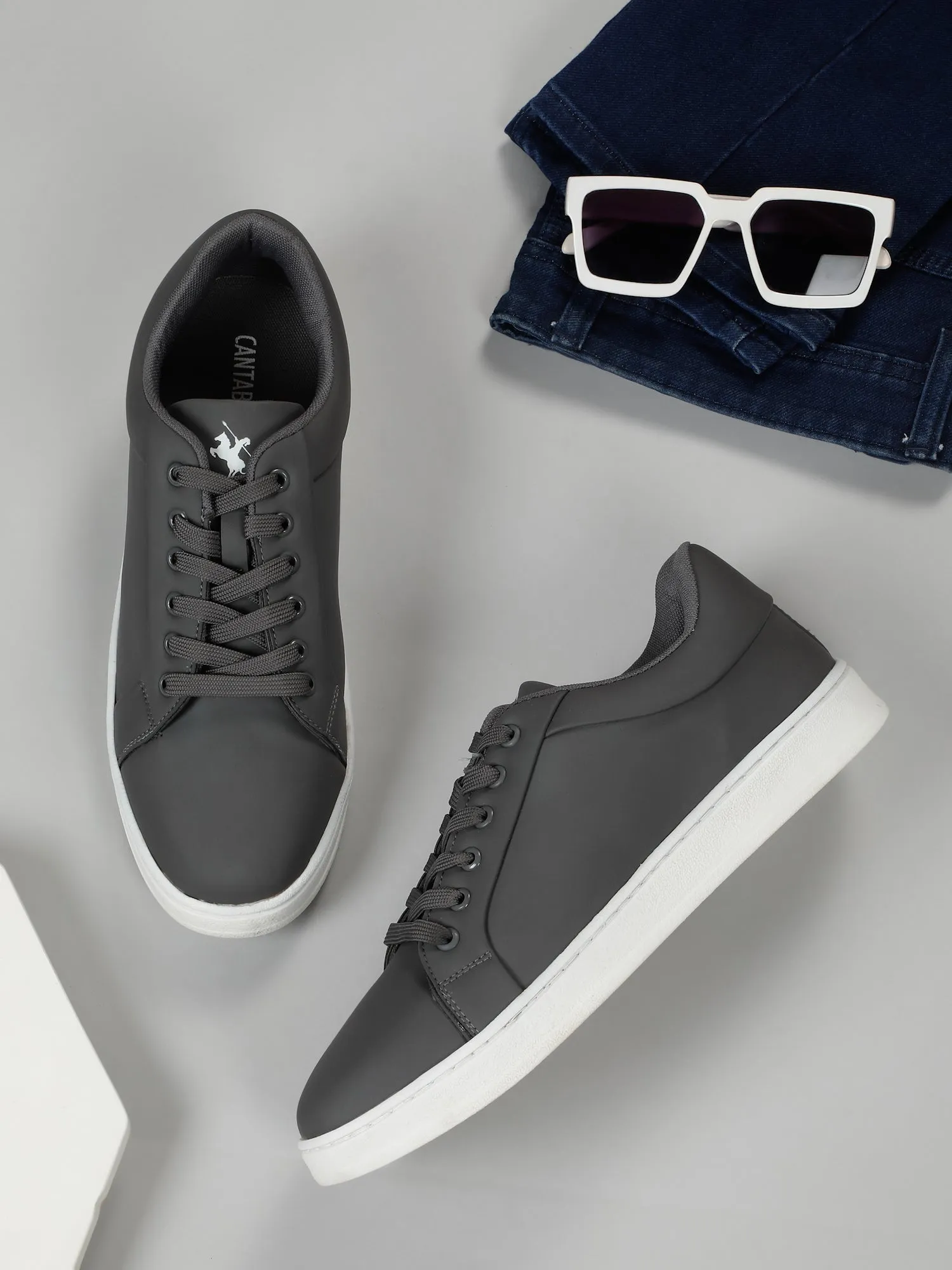 Men's Grey Solid Lace-Up Casual Sneakers