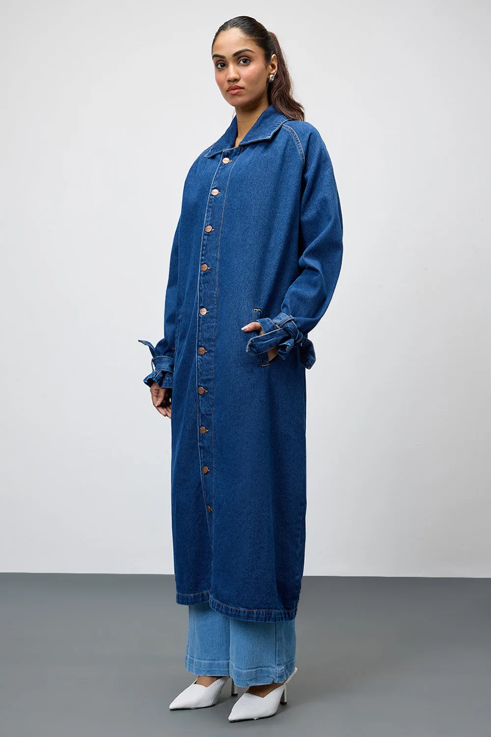 Midnight Majesty Denim Trench Coat