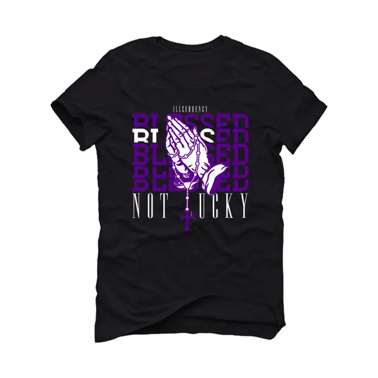 Nike SB Dunk Low “Court Purple” | illcurrency Black T-Shirt (Blessed not lucky)