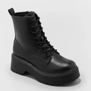 Open Box - Women's Zea Combat Boots - Wild Fable Black 7