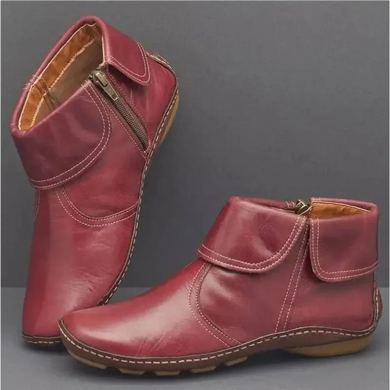 Red Leather Ankle Boots