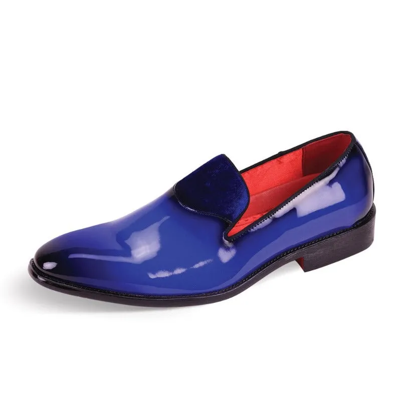 Royal Blue Men's patent leather Loafer Fashion Design shoes with velvet