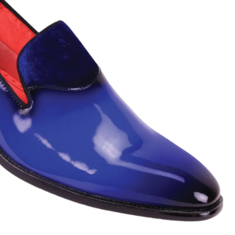 Royal Blue Men's patent leather Loafer Fashion Design shoes with velvet