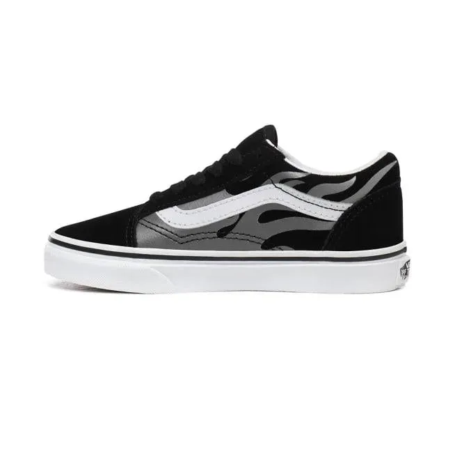 Vans scarpa sneakers da ragazzi in tela e camoscio con fiamme grigie  Old Skool VN0A4UHZWKJ1 nero-bianco