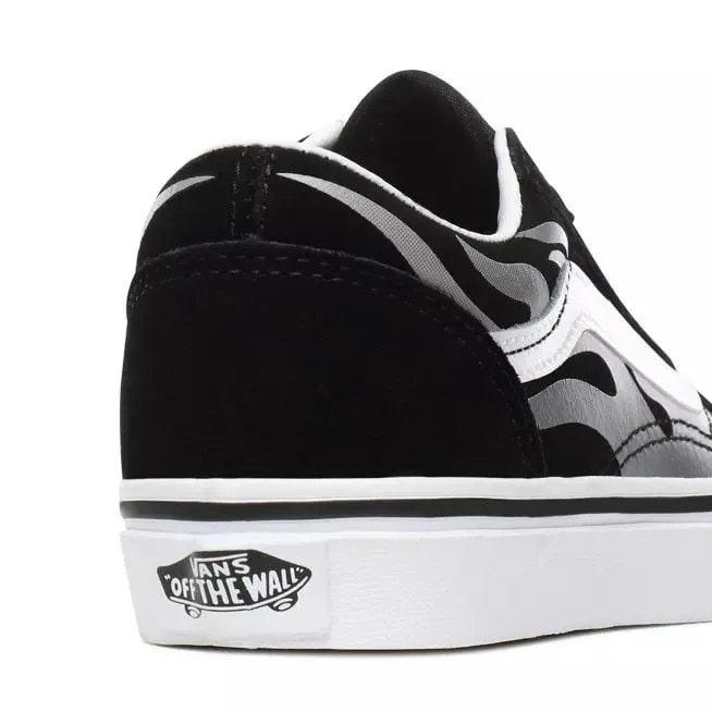 Vans scarpa sneakers da ragazzi in tela e camoscio con fiamme grigie  Old Skool VN0A4UHZWKJ1 nero-bianco