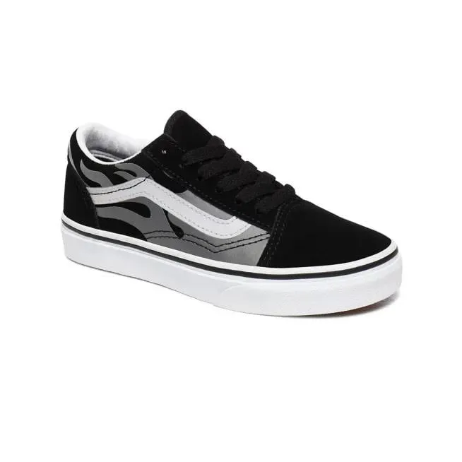 Vans scarpa sneakers da ragazzi in tela e camoscio con fiamme grigie  Old Skool VN0A4UHZWKJ1 nero-bianco