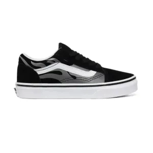 Vans scarpa sneakers da ragazzi in tela e camoscio con fiamme grigie  Old Skool VN0A4UHZWKJ1 nero-bianco