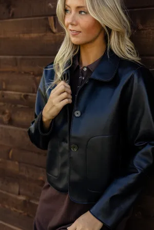 Violet Leather Button Down Jacket