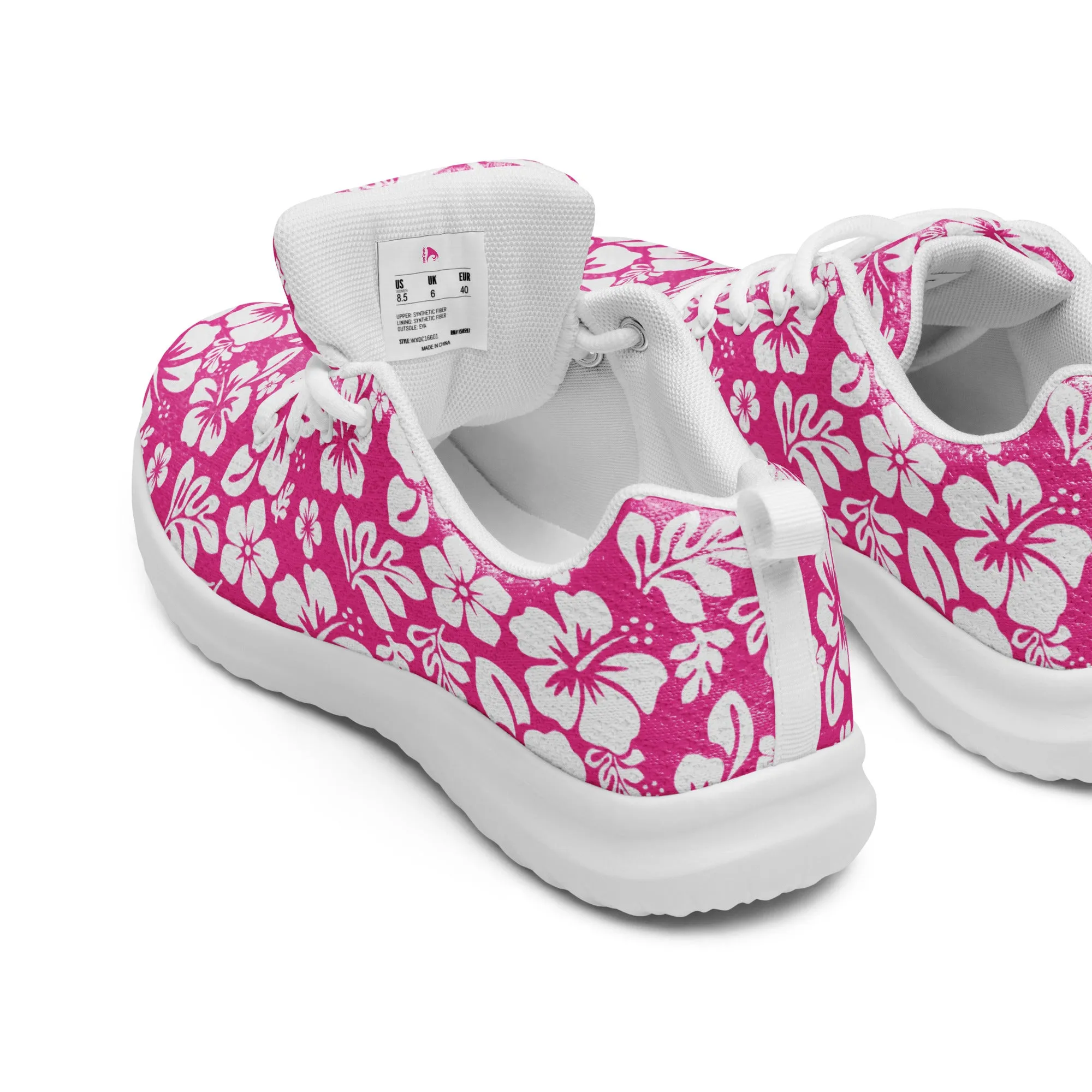 Women’s Hot Pink and White Hawaiian Flowers Athletic Shoes