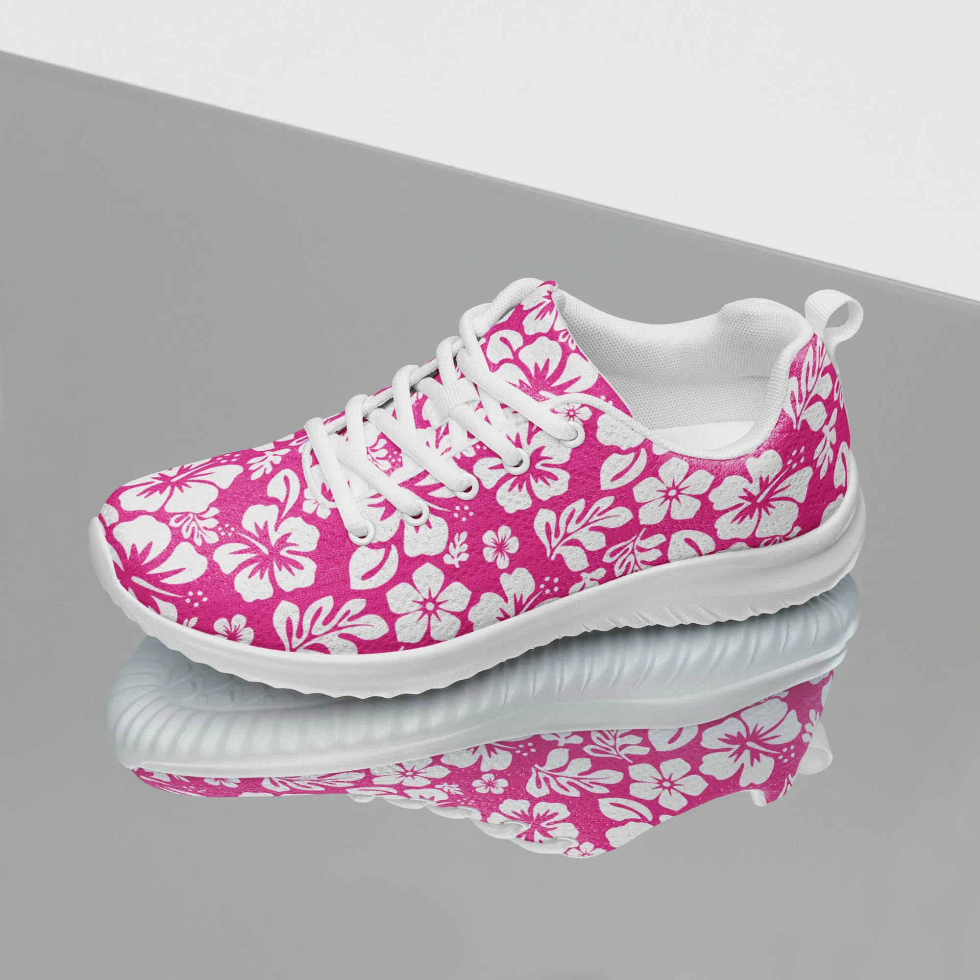 Women’s Hot Pink and White Hawaiian Flowers Athletic Shoes